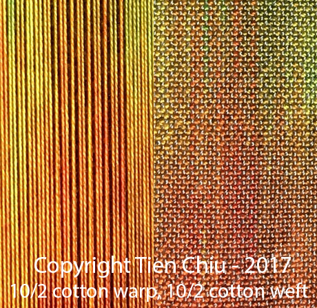 Close-up of painted warp sample showing how to preserve painted warp colors using a denser sett.