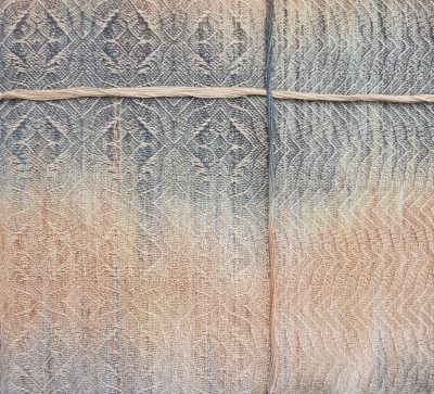 painted warp sample blended with a neutral color weft