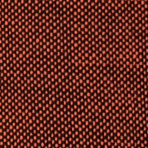 enlarged photo of plain weave orange and black fabric swatch