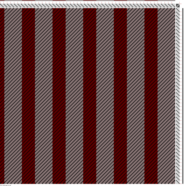 gray-brown warp with maroon stripes, 3/1 twill,