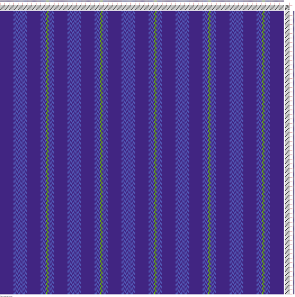 Draft with stripes of purple, blue-purple, and bright green