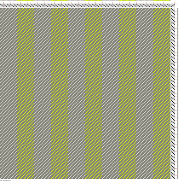 lime green with gray, equal stripes, dark gray weft, mostly weft showing